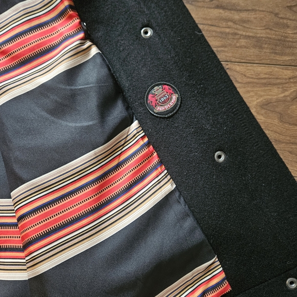 Pendleton Wool Coat Black Mens Large Striped Lined - Picture 7 of 9
